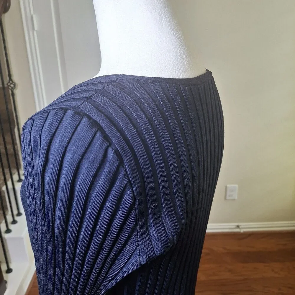 Veronica Beard Clara Ribbed Top Navy M Square Neck Dark Academia Preppy Coquette